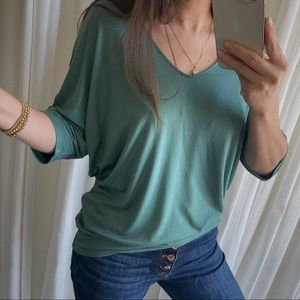 NWT V-Neck Dolman Sleeve Knit Top | M | Teal Green